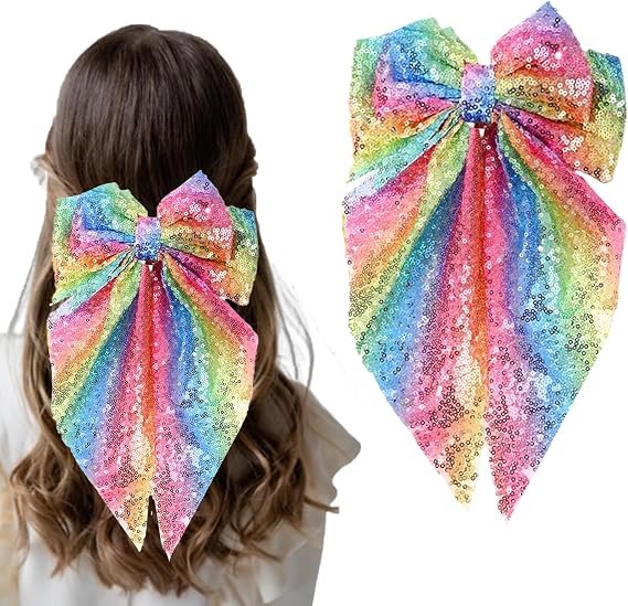 Color Large Bows Sequin Glitter,Sequin Bow Hair Clip Big Hairpin,Double Layered Bow Design With Sparkling Sequins For Party Valentine's Day Girls Women Christmas Birthday