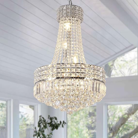 Modern Crystal Chandeliers for Dining Room Lights Fixtures Silver Chandeliers for Bedroom Round Crystal Hanging Ceiling Lighting Fixtures for Living Room Entryway Foyer Empire Style E14 Bulbs D42 cm [Energy Class F]