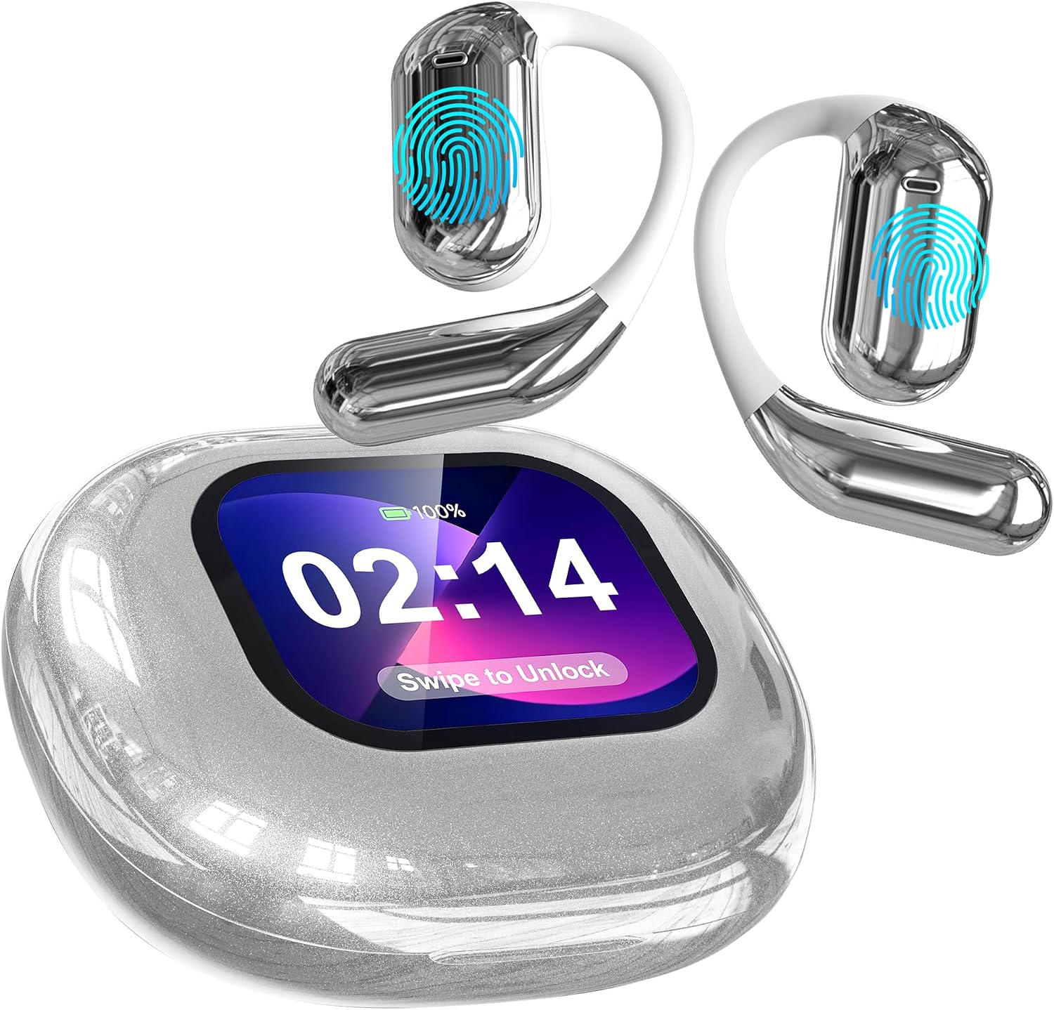 AI Language Translation Earbuds Real-time, 3-in-1Smart Touch Screen Translator Wireless Earphone, Translating Earbud with 144 Languages & Accents, 16 Additional App Open Ear Bluetooth Headphone-Silver