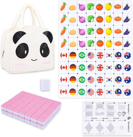 drizzle 65 Tiles Seaside Escape Blocks Game 30mm - Instruction Manual Panda Bag - National Flag & Vegetables Patterns