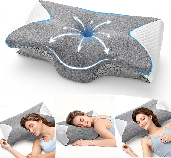 A-Pce Ergonomic Memory Foam Pillow, Cervical Pillow for Neck Support, Grey