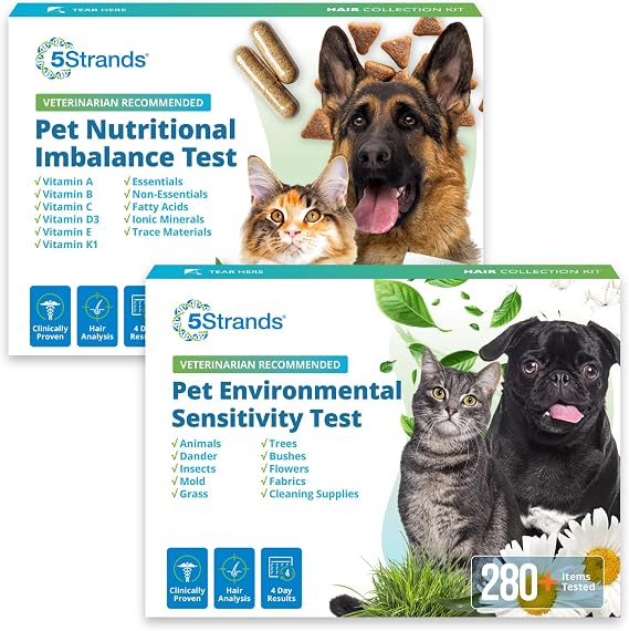 5Strands Pet Food Intolerance & Environmental Sensitivity Test, At Home Hair Analysis for Dogs & Cats, Identify Dietary Stressors & External Exposures, Results in 4 Days