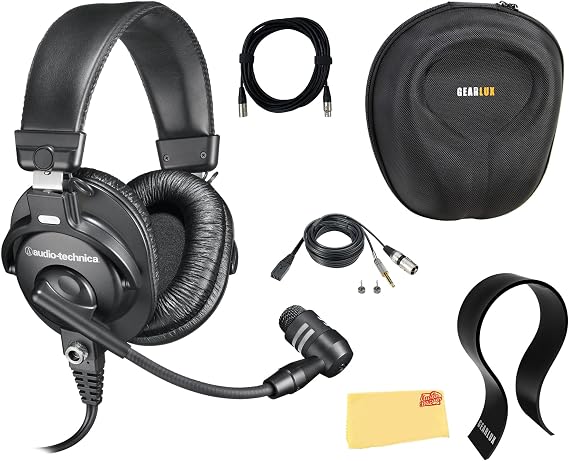 Audio-Technica BPHS1 Broadcast Stereo Headset - Black Bundle with Case, Stand, XLR Cable, and Austin Bazaar Polishing Cloth