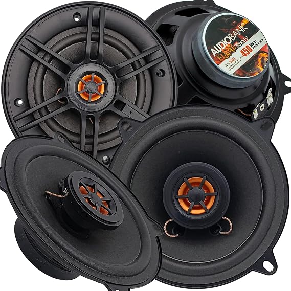 Audiobank AB502S 5.25 Inch 2-Way Car Audio Coaxial Speakers, 900W Max Power, 4 Ohm, 88dB Sensitivity, Injection Cone Woofer and Balanced Dome Tweeter, 2 Pairs/4 Speakers