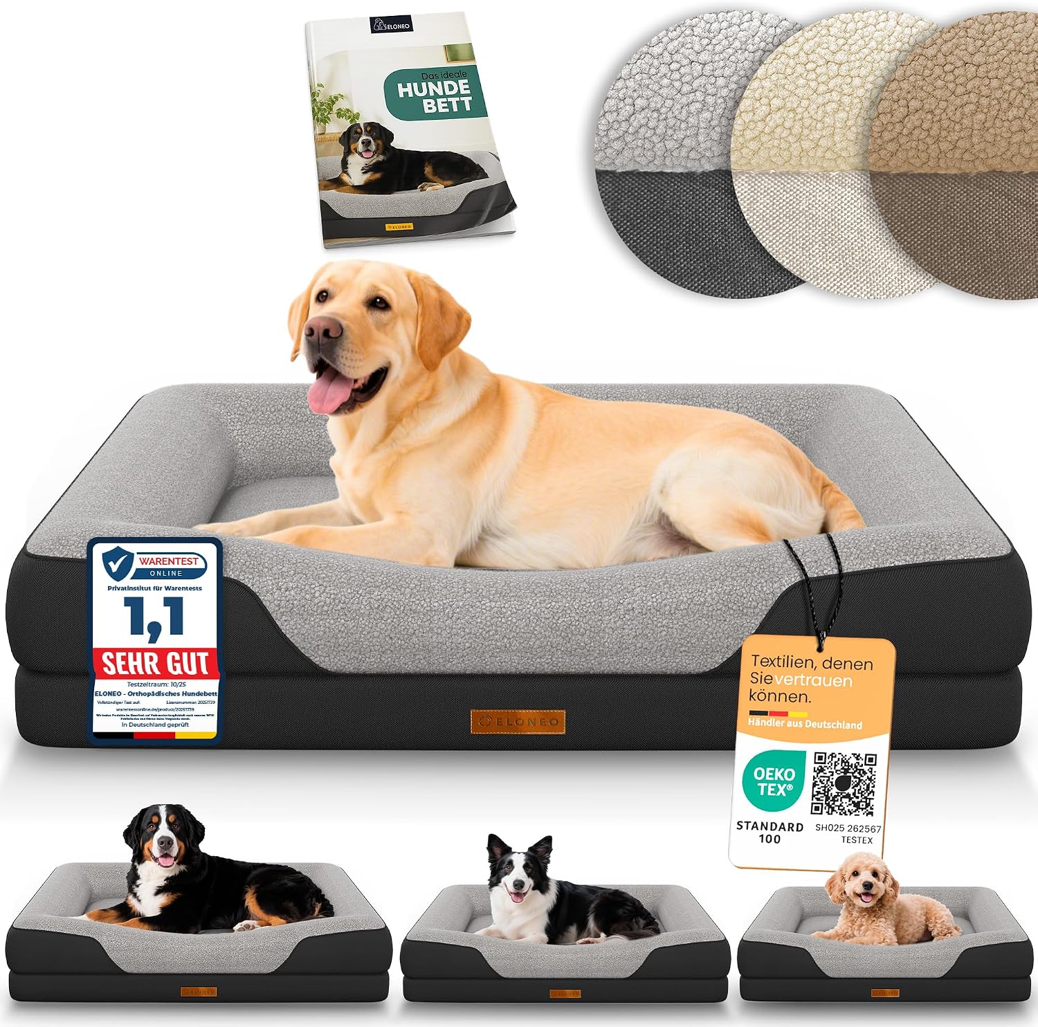 ELONEO Orthopaedic Dog Bed for Large Dogs - 106 x 76 x 19 cm Dog Basket with Memory Foam Dog Mat Waterproof and Washable Dog Cushion Dog Mattress with Soft Padding Black