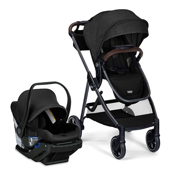 Britax Phases Travel System with Arbor Infant Car Seat, StayTight Base, Parent Organizer; Car Seat and Stroller Combo with DuoConnect; 6-in-1 Stroller Includes Pramette Mode Raven Black