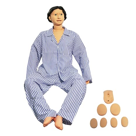 DRXRD Nursing Training Mannequin 5.3ft Life Size Geriatric Training Manikin Patient Care Skills Mannequin with Hospital Gown and Replace Module for Patient Care Skills Training Teaching Female