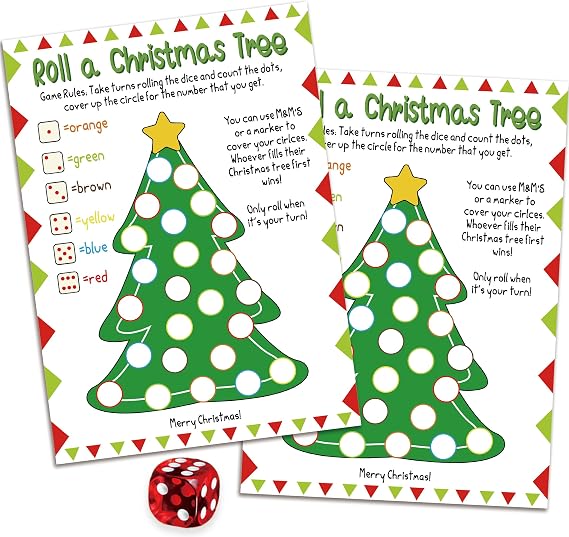 30PCS Roll a Christmas Tree, Christmas Games for Group, Fun Xmas Party Games -SDSZ02