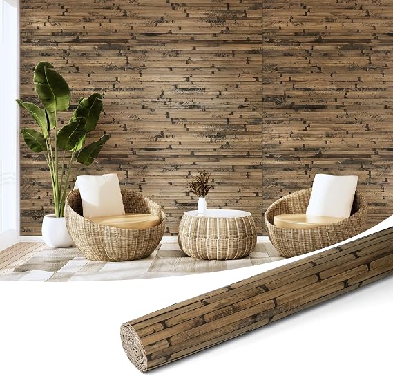 Art3d 48 x 96 in Pole Wrap Natural Bamboo Wall Panel, 1-Pack, Dark Burned | Renewable Raw Board, Waterproof, No Emission, Wear-Resistant, Freely Cuttable, Stylish Wall Decor for Bedroom and Office