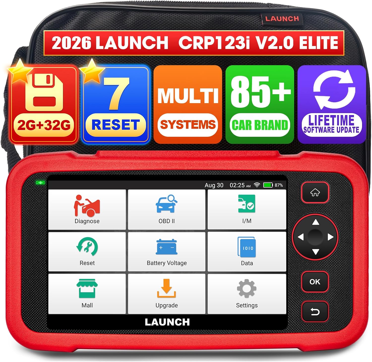 LAUNCH CRP123i V2.0 OBD2 Scanner Diagnostic Tool, Elite Car OBD Scanner with 4-System and 7 Reset Function (OIL, SAS, Brake, BMS, ABS, DPF, Throttle) for Vehicle
