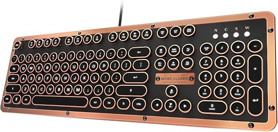 Azio Retro Classic Artisan - USB Luxury Vintage Back lit Mechanical Keyboard (Blue Switch, Black Leather, Zinc Alloy Frame)(MK-RETRO-L-03-US)