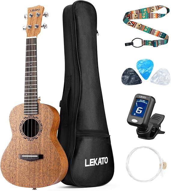 LEKATO Concert Ukulele for Beginners, 23 Inch Mahogany Ukelele Bundle with Gig Bag Professional Wooden Hawaiian Uke for Adult Kids Starter Kits with Strap Tuner Nylon Strings Picks