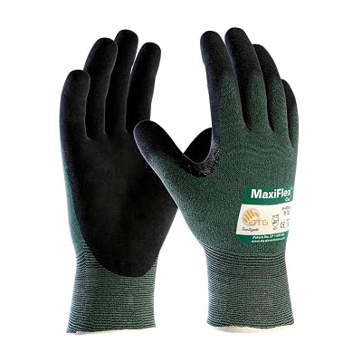 ATG 34-8743L Maxiflex Cut, Green Engineered Yarn Shell, Blk Nitrile Microfoam Grip, Green, Large Pack of 3