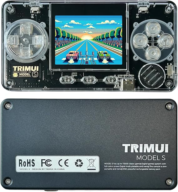 TRIMUI Model S Mini Handheld Game Console, 2 inch IPS Screen, Retro Video Game, Metal, ARM628 Processor (Black-32GB)