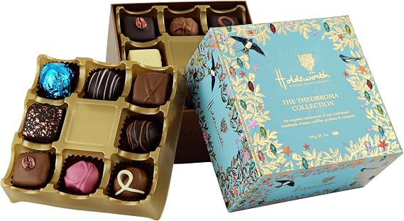 Holdsworth Chocolates Gift Box Theobroma Collection - Classic Assortment of Handmade Creams, Truffles, Pralines and Caramels Coated in Milk, White & Dark Chocolate 200g