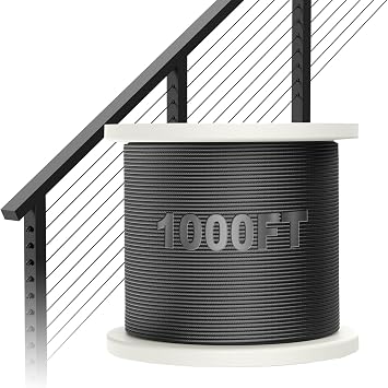 BLIKA 1000FT 1/8" Black Stainless Steel Cable, T316 Marine Grade, Stainless Steel Wire Rope 7x7 Strand Construction, 1850lbs Breaking Strength Aircraft Cable for Deck Cable Railing, DIY Balustrades