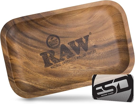 RAW Wood Rolling Tray | Size - Small | Sturdy RAW Designed Wood with Curved Corners - No Creases!