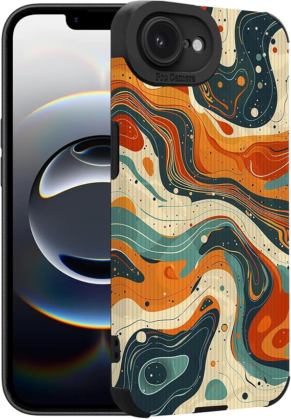 Case for iPhone 16e Case - Soft TPU and Striped Leather - Abstract Flowing River Design - Shockproof Phone case for Women Girls Man