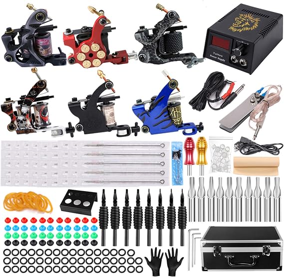 Coil Tattoo Machine Set, 6 Full Set Of Professional Tattoo Equipment, 50pcs Mixed Tattoo Needles, Suitable For Beginner Tattoos