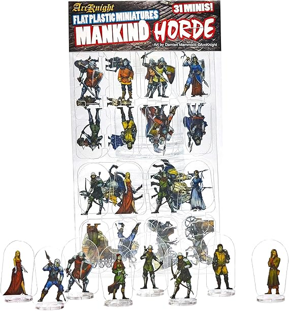 Arcknight Flat Plastic Miniatures: Mankind Horde; 31 Unique Human-Themed Enemy Minis for DND 5e and Pathfinder; Affordable, Skinny Figurines for Dungeons and Dragons and Other Tabletop RPG Games