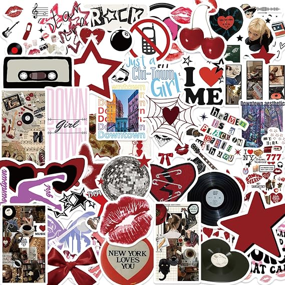 50Pcs Aesthetic Downtown Girls Stickers Pack Cool Trendy Y2K Stickers for Water Bottle Funny Waterproof Stickers for Teens Adults Vinyl Stickers for Laptop Skateboard Party Supplies(Downtown)