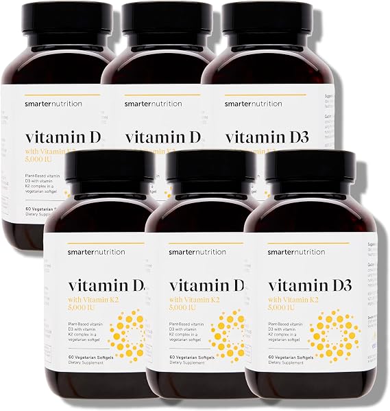 SMARTERNUTRITION Vegan Vitamin D3 5000 IU + Natural Vitamin K2 1100 mcg in Organic Coconut & Olive Oil - D3 K2 Supplement for Immune & Bone Support - 360 Softgels[180 Day Supply]