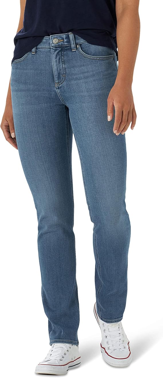 Lee Women's Petite Ultra Lux Mid-Rise Slim Fit Straight Leg Jean