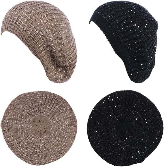 BYOS Womens Fall French Style Cable Knit Beret Hat WSequinWooden Button