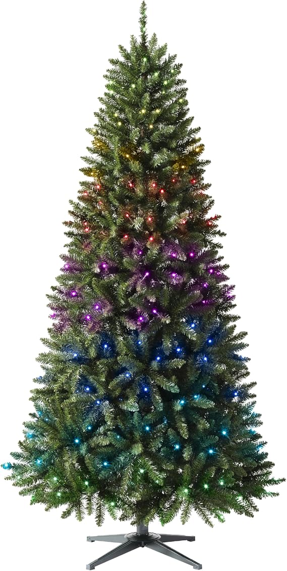 Treetopia White Spruce - Artificial Indoor Christmas Tree, Prelit Twinkly Lights, Hinged Branches, Holiday Decor, 6.5ft