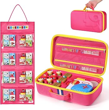 Large Carrying Case Compatible with Little Tikes Story Dream Machine Books Starter Set and Accessories, With Storage Organizer Bag Suitable for Books and Audio Play Character (Blue+Pink)
