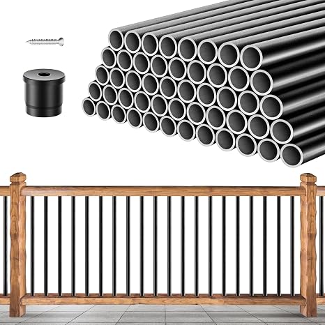101 Pack Deck Balusters 32" x 3/4" Black Round Aluminum Balusters, Round Black Deck Railing Stair Porch Staircase Spindles Indoor Outdoor Balusters for Deck Railing Spindles with Balusters Conectors