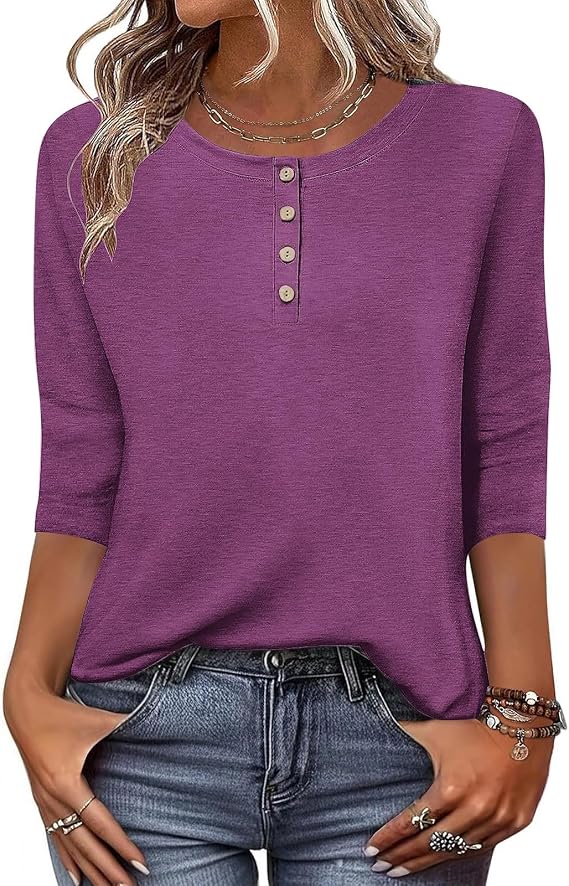 Blouses for Women Dressy Casual 3/4 Length Sleeve Tops Summer Fall Fashion 2025 Button Tunics Loose Boho Work Shirts