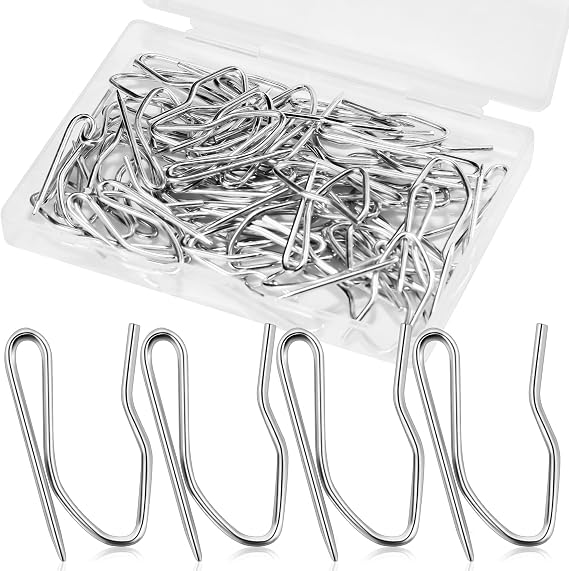 Junreox 1.25IN Curtain Hooks Drapery Pin, 58PCS, Door Window Shower Curtain | Rustproof Metal Drapery Hooks for Pinch Pleat/ Header Type RV Curtains, Not for Tap-Top/ Grommet Top/ Red-Pocket Curtains