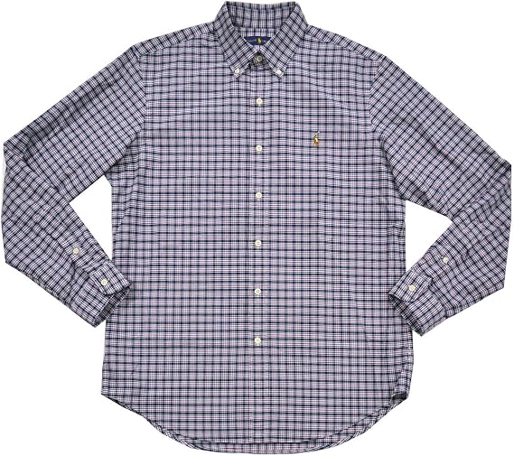 Ralph Lauren Mens Long Sleeve Oxford (Medium, Navy Pink)