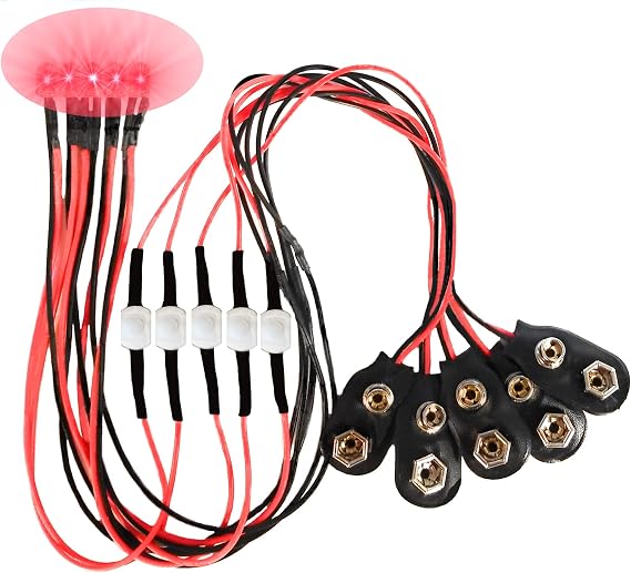 5 Pack - 9 Volt Battery LED Light with On/Off Switch (Red)