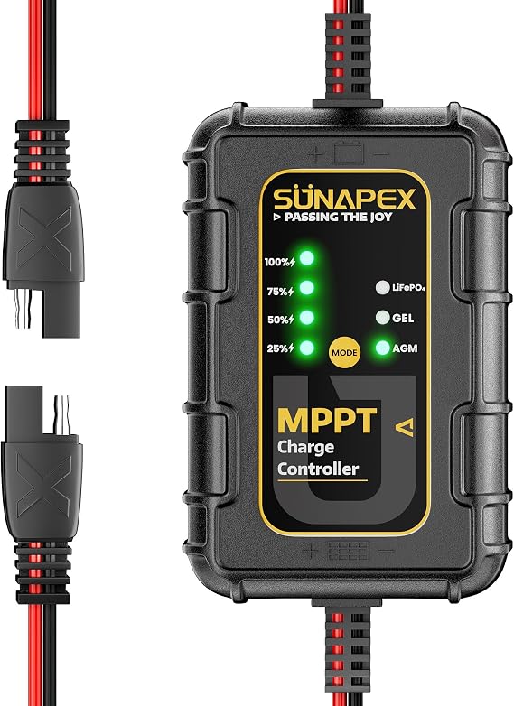 SUNAPEX 12V MPPT Solar Charge Controller with LED Display