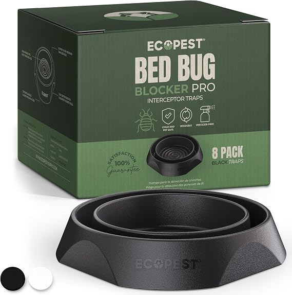 Bed Bug Interceptors – 8 Pack | Bed Bug Blocker (Pro) Interceptor Traps (Black) | Eco Friendly Insect Trap for Bed Legs | No Chemicals or Pesticides | Monitor, Detector, and Trap for Bed Bugs