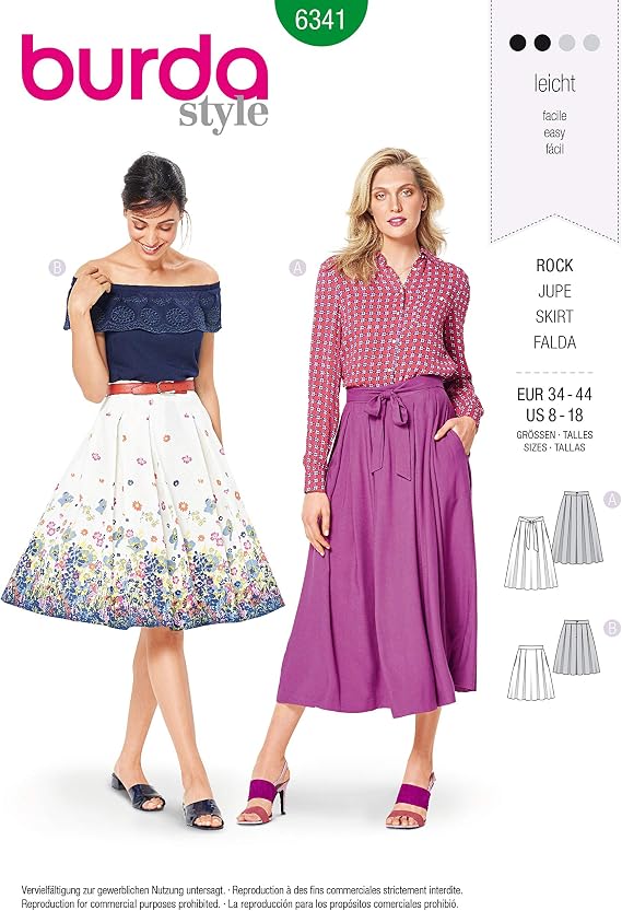 Burda Style Sewing Pattern 6341 - Misses' Inverted Pleat Skirt, A(8-10-12-14-16-18)