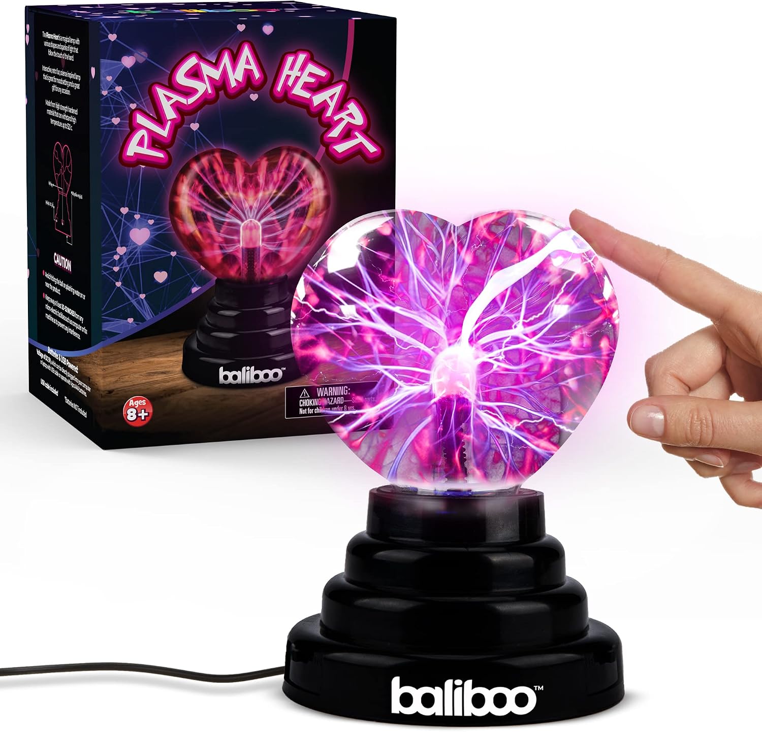 BALIBOO 4" Heart Shaped Plasma Light Touch Activated Lightning Lamp USB & Battery Powered Plasma Globe Lamp Science Static Electricity Ball, Party Favors
