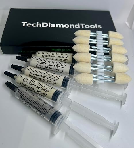 TechDiamondTools 12 Wool Polishing Bobs and 5 Diamond Paste Set Ideal for Metal, Jewelry, and Glass High-Precision Lapping, Grinding, and Sharpening Oil-Soluble, No Color Added Made in the USA