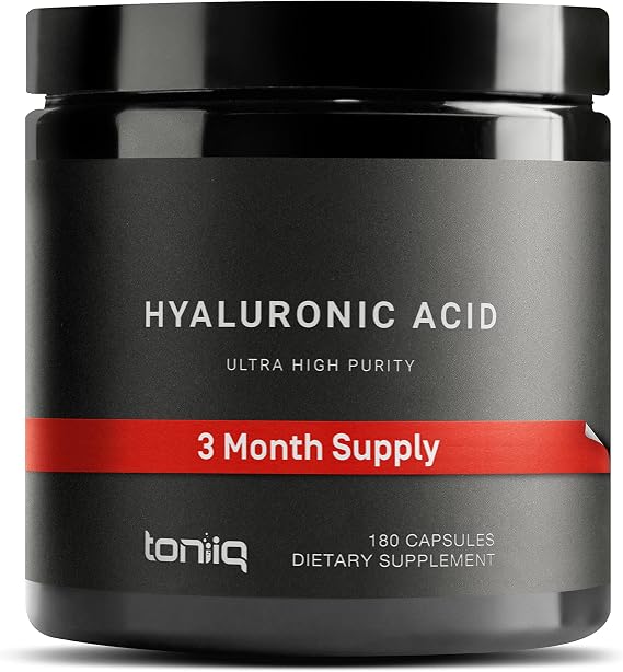 Toniiq Hyaluronic Acid Supplements Lab Tested 95% Ultra High Purity | Fermented and Bioavailable with Vitamin C Third Party Lab Tested 180 Capsules