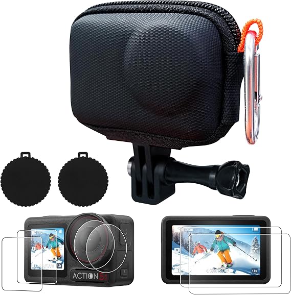CYNOVA DJI Osmo Action 5 Pro Accessories Kit, Include DJI Osmo Action 5 Case, Action 5 Pro Screen Protector and Silicone Lens Cap, Anti-Scratch, Anti-Collision, Anti-Dust, All-Round Protection