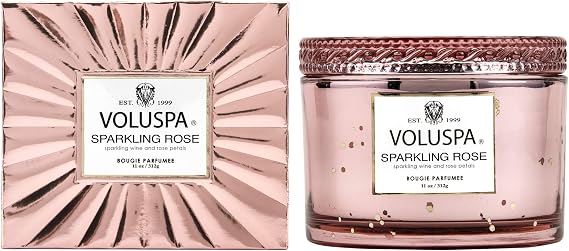 Voluspa Sparkling Rose Candle | Corta Maison Boxed Glass | 11 Ounces | 45 Hour Burn Time | Vegan | Proprietary Coconut Wax and All Natural Wicks for a Cleaner Burn
