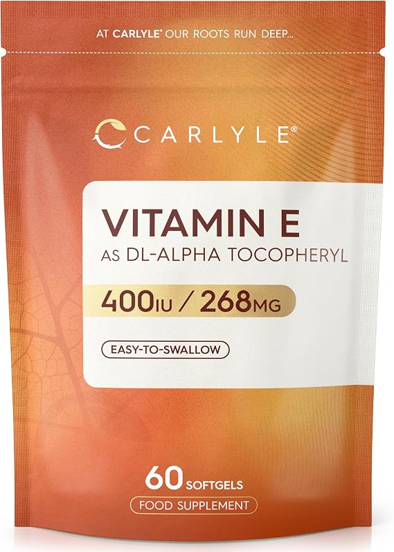Vitamin E Capsules 400iu | 60 Count | Vitamin E as DL-Alpha Tocopheryl Acetate | No Artificial Preservatives | By Carlyle