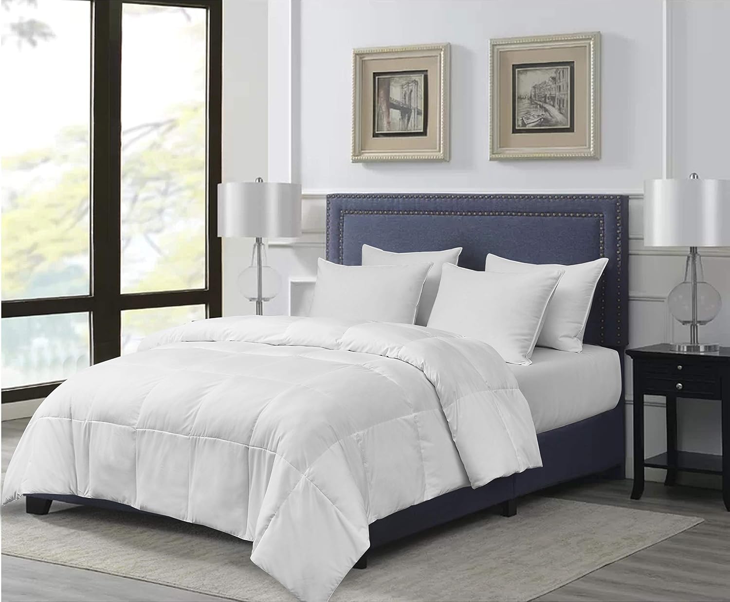 Kathy Ireland Extra Warmth White Goose Feather Down Comforter Twin Size- Microfiber Cover Fabirc Down Duvet Insert