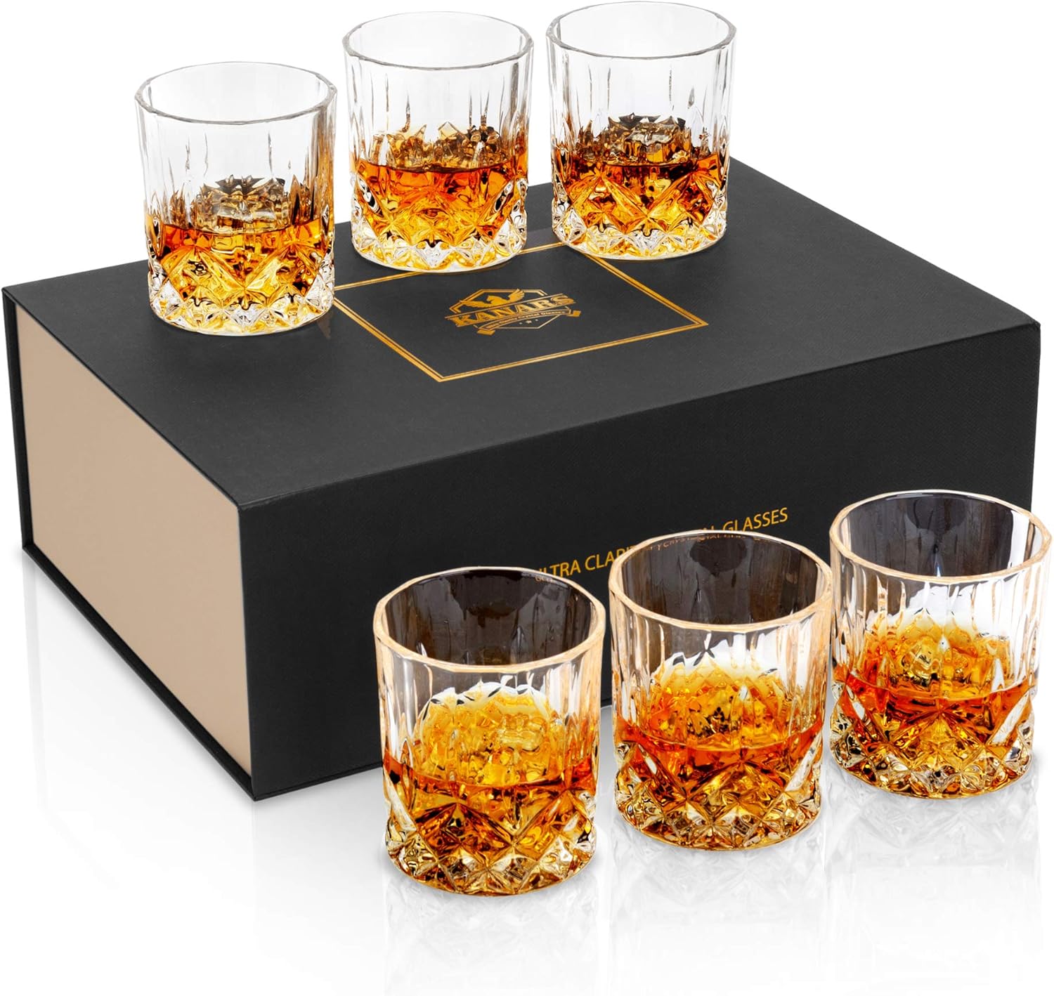 KANARS Whiskey Glasses Lead-free Crystal Glasses 6-piece Whiskey Glass Luxurious Gift 300ml Whiskey Glasses