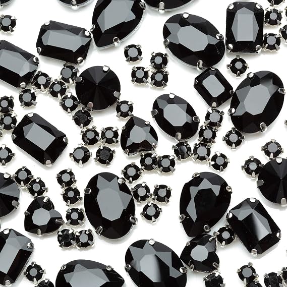 Sew On Rhinestone, Choupee 130PCS Black Sew On Glass Gems Metal Back Prong Setting Sewing Claw Rhinestone Mix Shapes Sew On Stone for Jewelry, Clothes, Costume, Shoes, Belt, Dress, Garments and Crafts