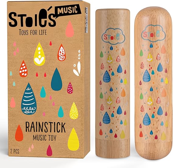 Stoie's Wooden Rainstick Instrument for Kids, Support Music Exploration, Coordination and Rhythm Baby Toy, Soothing Sound for Sensory Play, Durable Rainmaker of Kid-Friendly Size, 2 Pack