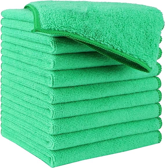 Microfibre Cleaning Cloth, Microfiber Reusable Dish Cloths Kitchen Towels, Pack of 10 Green 30cm x 30cm