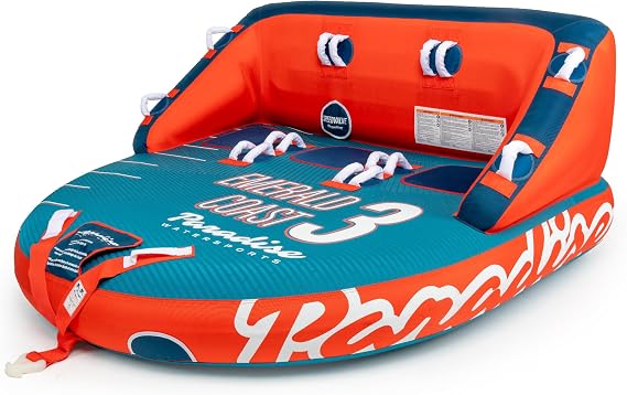 Paradise Water Sports - Emerald Coast Towable Tube, 1-2 and 1-3 Riders | Designed for Boating Use, Solo or Multiple Riders, EVA Padding, Speed Inflation Valve, Reinforced Nylon Stitching